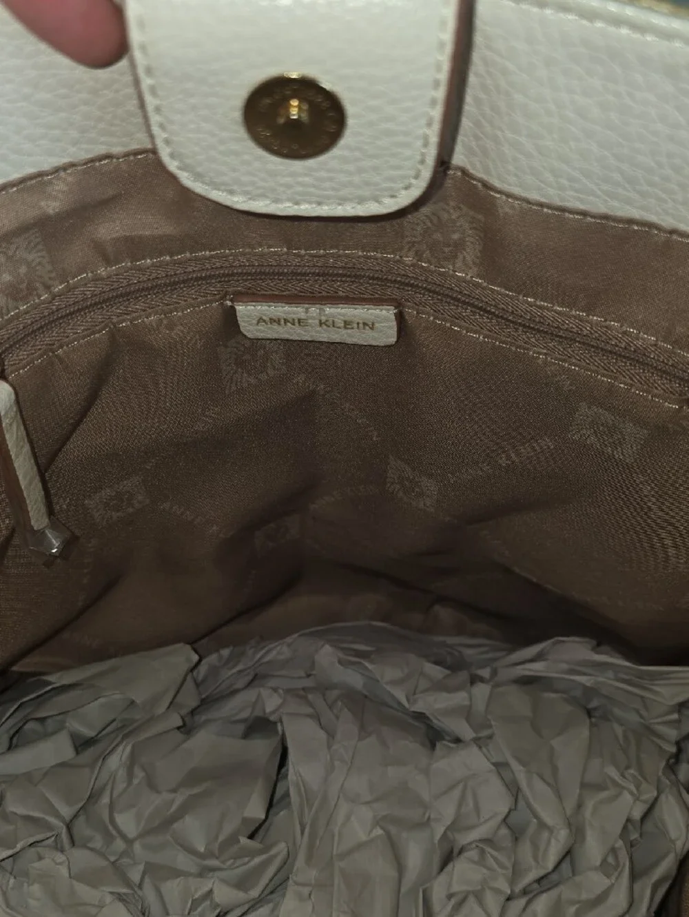 Anne Klein Beige Woven Tote with Floral Pouch and Colorful Scarf